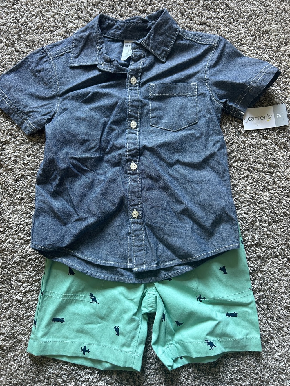 Carter's Navy Blue Short-Sleeve Chambray Button-Down Shirt